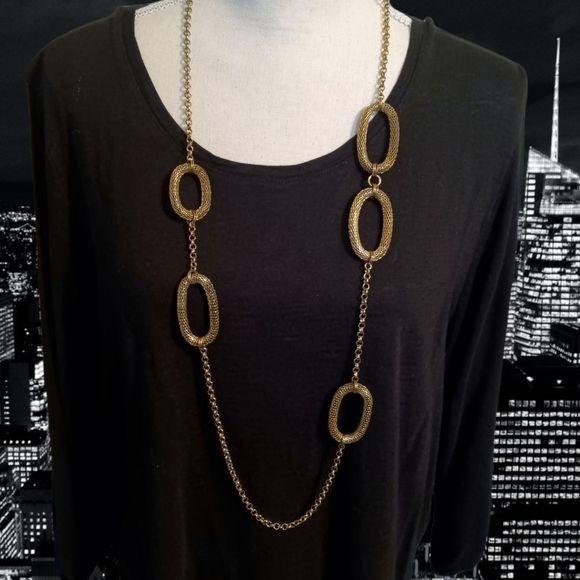 Trendy Long Gold Chain Link Necklace - Picture 2 of 6